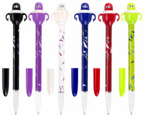 Ручка с топпером шариковая CENTRUM &quot;Робот&quot;, СИНЯЯ, корпус ассорти, узел 0,7 мм, дисплей, 89027