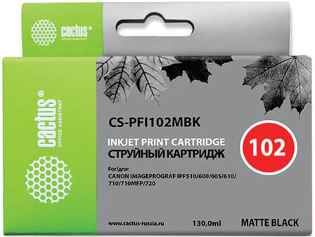 Картридж струйный CACTUS (CS-PFI102MBK) для CANON iPF500/510/F600/605/650/700, матовый черный