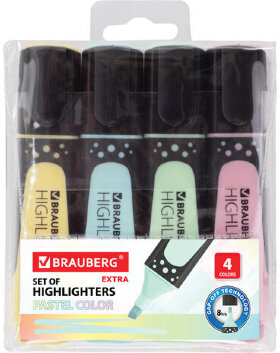 Набор текстовыделителей BRAUBERG 4 шт., АССОРТИ, &quot;EXTRA PASTEL&quot;, прорезиненный корпус, линия 1-5 мм, 151756