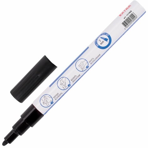 Маркер-краска лаковый EXTRA (paint marker) 2 мм, ЧЕРНЫЙ, УСИЛЕННАЯ НИТРО-ОСНОВА, BRAUBERG, 151968