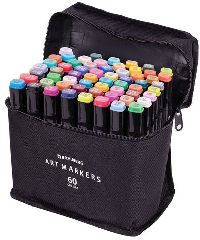 Маркеры для скетчинга двусторонние, НАБОР 60 шт., текстильный чехол, BRAUBERG, 152232