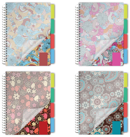 Тетрадь-блокнот 150 л., A5, 170x215 мм BRAUBERG, клетка, гребень, обложка пластиковая, 4 разделителя, "Foxy Lady", 401794