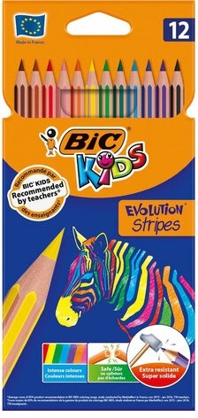 Карандаши цветные BIC "Evolution Stripes", 12 цветов, шестигранные, грифель 9505221