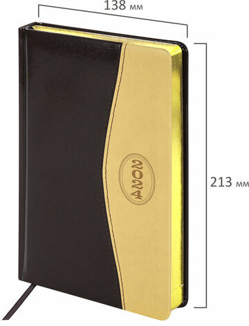 Ежедневник датированный 2024 А5 138x213 мм, BRAUBERG "De Luxe", под кожу, коричневый/бежевый, 114841