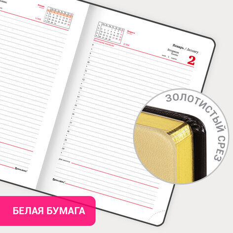 Ежедневник датированный 2024 А5 138x213 мм, BRAUBERG "De Luxe", под кожу, коричневый/бежевый, 114841