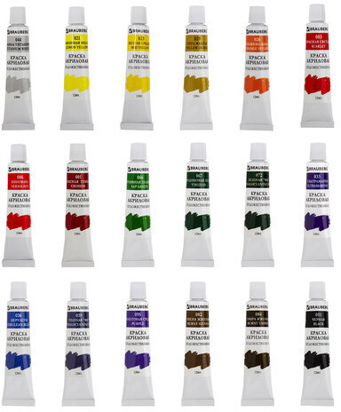 Краски акриловые художественные BRAUBERG ART DEBUT, НАБОР 18 цветов по 12 мл, в тубах, 191126