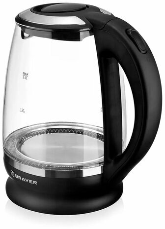 Чайник BRAYER BR1016, 1,7л, 2200Вт, закрытый нагревательный элемент, стекло, черный, BR1044BK