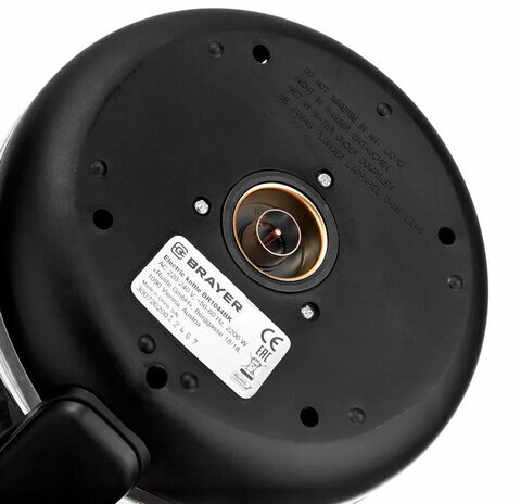 Чайник BRAYER BR1016, 1,7л, 2200Вт, закрытый нагревательный элемент, стекло, черный, BR1044BK