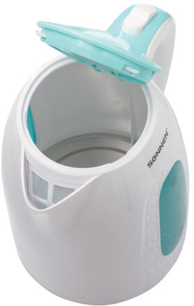 Чайник SONNEN KT-2016, 2 л, 2200 Вт, закрытый нагревательный элемент, пластик, белый/голубой, 453417