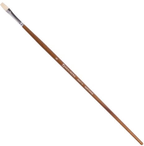 Кисть художественная профессиональная BRAUBERG ART CLASSIC, щетина, плоская, № 6, длинная ручка, 200715