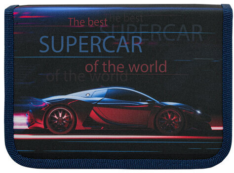 Пенал ПИФАГОР, 1 отделение, 2 откидные планки, полиэстер, 20х14 см, "Super car", 271020