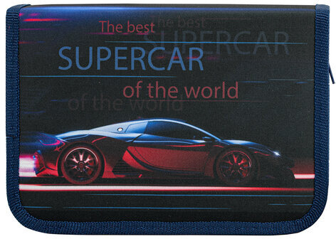 Пенал ПИФАГОР, 1 отделение, 2 откидные планки, полиэстер, 20х14 см, "Super car", 271020