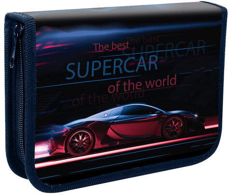 Пенал ПИФАГОР, 1 отделение, 2 откидные планки, полиэстер, 20х14 см, "Super car", 271020
