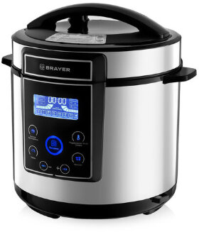 Мультиварка-скороварка BRAYER BR2401, 1000 Вт, 6 л, 12 программ, таймер, серебро