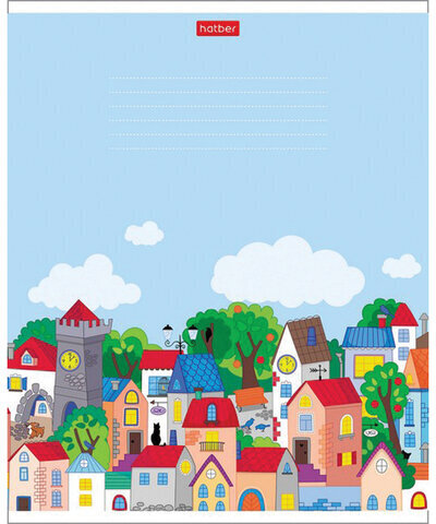 Тетрадь 12 л. HATBER клетка, обложка картон, "Городок" (5 видов в спайке), 12Т5В1