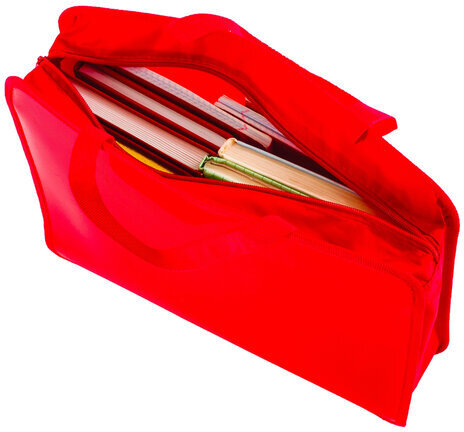Папка на молнии с ручками ПИФАГОР, А4, пластик, молния сверху, однотонная красная, 228232
