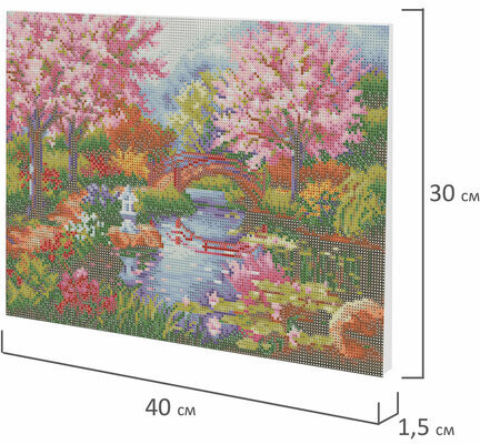 Картина стразами (алмазная мозаика) 30х40 см, ОСТРОВ СОКРОВИЩ "Японский сад", на подрамнике, 662424