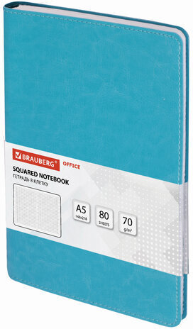 Тетрадь А5 (148x218 мм), BRAUBERG "Office PRO", гибкая, под кожу, гребень, 80 л., бирюзовая, 111043