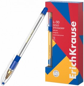 Ручка шариковая масляная с грипом ERICH KRAUSE "L-30" Gold Stick&amp;Grip, СИНЯЯ, 0,7 мм, линия 0,26 мм, 61041