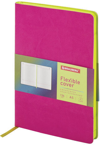 Ежедневник недатированный А5 138х213 мм BRAUBERG "Flex" под кожу, гибкий, 136 л., розовый, 111683