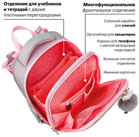 Ранец BRAUBERG PREMIUM, 2 отделения, с брелком, "Funny panda", 38х29х16 см, 229899