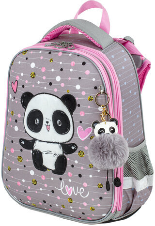 Ранец BRAUBERG PREMIUM, 2 отделения, с брелком, "Funny panda", 38х29х16 см, 229899
