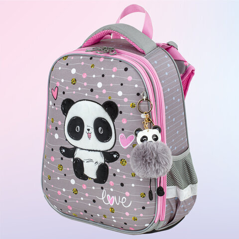 Ранец BRAUBERG PREMIUM, 2 отделения, с брелком, "Funny panda", 38х29х16 см, 229899