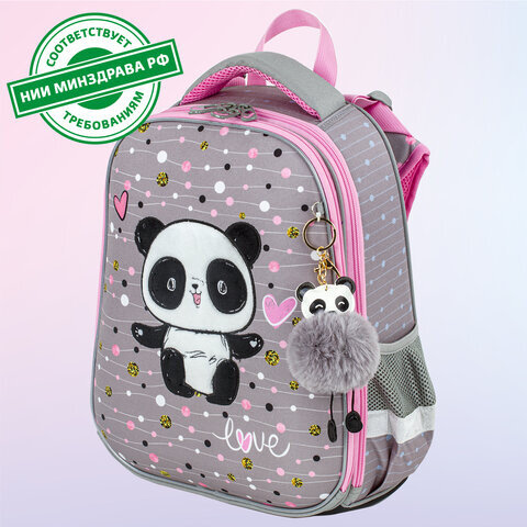 Ранец BRAUBERG PREMIUM, 2 отделения, с брелком, "Funny panda", 38х29х16 см, 229899