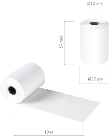 Чековая лента ТЕРМОБУМАГА 57 мм (диаметр 37 мм, длина 19 м, втулка 12 мм), КОМПЛЕКТ 8 шт., 44 г/м2, STAFF, 111953