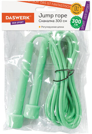 Скакалка спортивная 300 см, ПВХ, регулируемая длина, бирюзовая, DASWERK, 680028