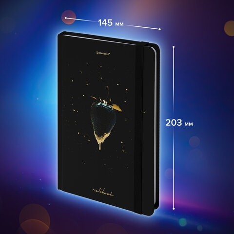 Блокнот с резинкой без линовки 96 л., А5 (145х203 мм), твердая обложка с фольгой, BRAUBERG, "Strawberry", 113735