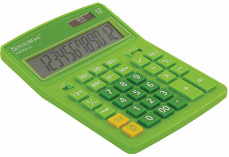 Калькулятор настольный BRAUBERG EXTRA-12-DG (206x155 мм), 12 разрядов, двойное питание, ЗЕЛЕНЫЙ, 250483