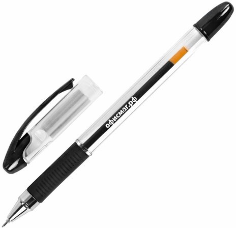 Ручка гелевая с грипом ОФИСМАГ M-555, ЧЕРНАЯ, игольчатый наконечник 0,5 мм, линия 0,35 мм, 144213