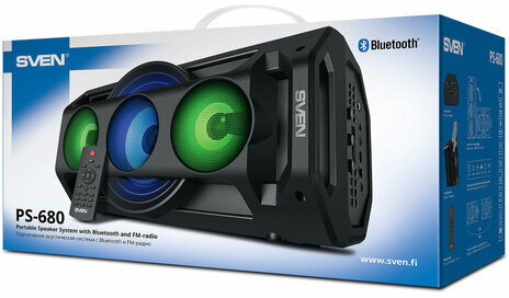 Колонка портативная SVEN PS-680, 2.0, 65 Вт, Bluetooth, FM, USB, microSD, черный, SV-020187