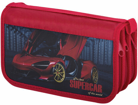 Пенал ПИФАГОР, 3 отделения, ламинированный картон, 19х11 см, "Supercar", 270896