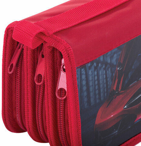 Пенал ПИФАГОР, 3 отделения, ламинированный картон, 19х11 см, "Supercar", 270896