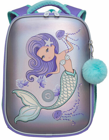 Ранец GRIZZLY анатомическая спинка, c брелоком, для девочек, "MERMAID", 37х26х16 см, RAw-396-12/1