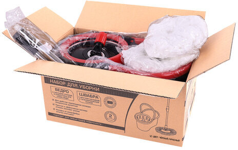 Швабра с отжимом и ведром 7 л/5 л LAIMA TONE MOP, две насадки в комплекте, черно-красный, 607487