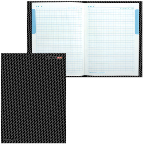 Блокнот БОЛЬШОЙ ФОРМАТ (205х290 мм) А4, 80 л., твердый переплет, выбор. лак, блок 5 цветов, клетка, HATBER, "Carbon Style", 80ББ4влВ1 14359, B197103