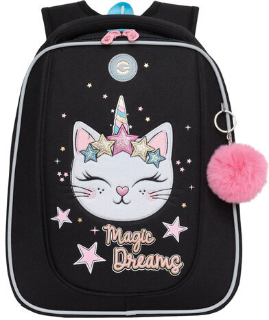 Ранец GRIZZLY анатомическая спинка, с брелоком, для девочек, MAGIC DREAMS, 36х29х18 см, RAf-492-3/3