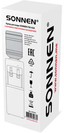 Кулер для воды SONNEN FSE-02A, напольный, НАГРЕВ/ОХЛАЖДЕНИЕ ЭЛЕКТРОННОЕ, 2 крана, белый, 455421