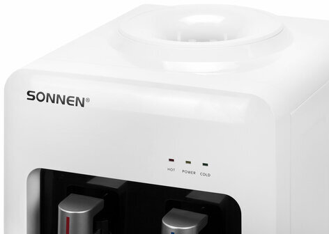 Кулер для воды SONNEN FSE-02A, напольный, НАГРЕВ/ОХЛАЖДЕНИЕ ЭЛЕКТРОННОЕ, 2 крана, белый, 455421