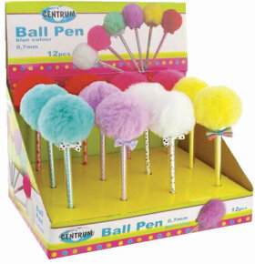 Ручка с помпоном шариковая CENTRUM, СИНЯЯ, корпус ассорти, узел 0,7 мм, дисплей, 86923