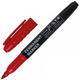 Маркер перманентный (нестираемый) BRAUBERG, КРАСНЫЙ, круглый наконечник, 1,5-3 мм, с клипом, 151631