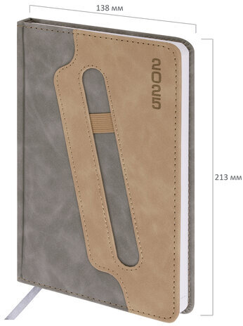 Ежедневник датированный 2025, А5, 138x213 мм, BRAUBERG "Assistant", под кожу, держатель, серый, 115890