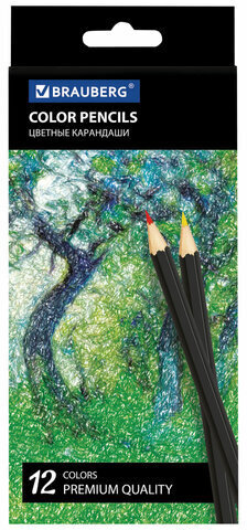 Карандаши цветные BRAUBERG "Artist line", 12 цветов, черный корпус, заточенные, высшее качество, 180539