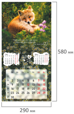 Календарь настенный перекидной на 2025 г., BRAUBERG, 12 листов, 29х29 см, "Детёныши", 116171