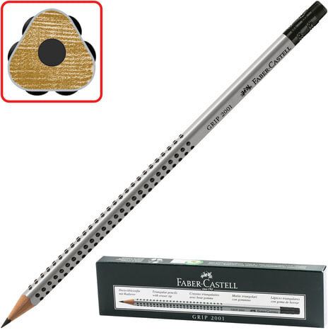 Карандаш чернографитный FABER-CASTELL, 1 шт., "Grip 2001", B, трехгранный, с ластиком, 117201