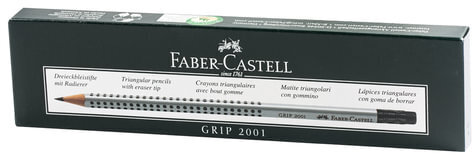 Карандаш чернографитный FABER-CASTELL, 1 шт., "Grip 2001", B, трехгранный, с ластиком, 117201