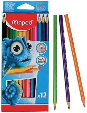 Карандаши цветные MAPED (Франция) "Pulse", 12 цветов, пластиковые, трехгранные, заточенные, европодвес, 862702